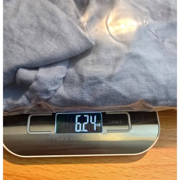 For Cynthia Linen Blouse L Blue Cropped Tie Waste Buttons Ruffles Bell Sleeve - Picture 11 of 12